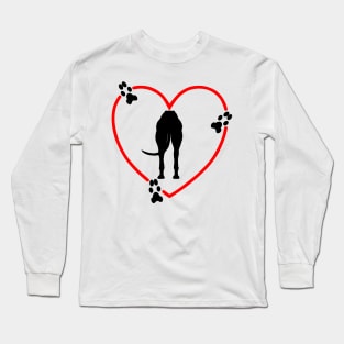 Greyhound Butt with Red Hearts Paw Prints Long Sleeve T-Shirt